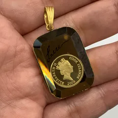 K24 コイン付 ペンダントトップ 枠K18金 ガラス 12.8g