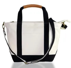 Color:肌色×黒 [Day Lite Market] Sサイズ 帆布 トートバッグ 自立する レディース 帆布 キャンバス ミニトートバッグ 肩がけ ショルダーベルト付 2Way 手提げ バッグ YKK ファスナー付き (肌色×黒)