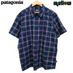 パタゴニア patagonia 半袖 シャツ チェック柄  ネイビー×ブルー系×レッド系  サイズ：メンズ XXL  ORGANIC COTTON 総柄 古着 【中古】