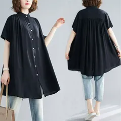 チュニック シャツワンピース   ロングシャツ レディース 半袖 春 夏 チュニックシャツ 大きいサイズ  無地 おしゃれ ロングワンピー Aライン  体型カバー   cbrd126
