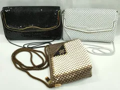 平和屋着物▼和装小物　ファッション小物　チェーンバッグ・ポシェットまとめて３点　ハンドバッグ　メッシュ　白　黒　逸品　CAAW4400ju