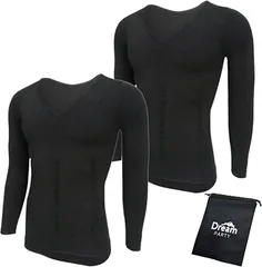 DreamParty インナー メンズ レディース インナーシャツ 2枚組 男女共用 トレーニング 長袖 収納袋付きブラック 黒 Mdp214( M)