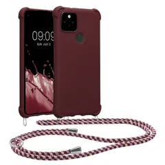 【大特価】kwmobile スマホショルダー 対応: Google Pixel 5 ケース - 肩掛け ストラップ付き シリコン ボルドーバイオレット
