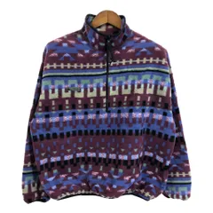 90年代 USA製 Columbia コロンビア ハーフジップ フリースジャケット アウトドア 総柄 マルチカラー (レディース L) 中古 古着 R7650