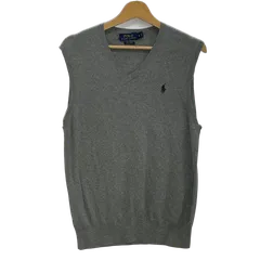 POLO RALPH LAUREN/ポロラルフローレン PIMA COTON ニットベスト ポニー刺繍 Vネック ワンポイント刺繡 CHINA製 メンズ S グレー