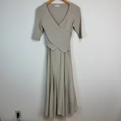 FRAY I.D フレイアイディー フレアスカートコンビニットワンピース カシュクール 五分袖 アースカラー ベージュ ONEサイズ レディース 古着 カジュアル