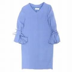 ネミカ NEMIKA by Leilian ジョーゼット ワンピース Vネック ロング丈 長袖 リボン サイズ9 ブルー 青 レディース 【中古】