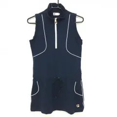 フィラ ノースリーブハイネックワンピース ネイビー×白 ハーフジップ レディース M ゴルフウェア FILA GOLF