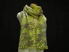 ■美品■ CITRUS シトラス コットン60%×シルク40% 総柄 大判 スカーフ ストール レディース ライトグリーン系 DJ8401