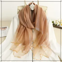 ストール 薄手 ショール 結婚式 お呼ばれ ビーズ付 シースルー ブラウン 茶色 二次会 結婚式アイテム ワンピースやドレスと合わせて使える！ ゴールドビーズ シルク＆ウール ラメ パーティー 無地 シアー 高級感 可愛い 透け感 保護者会 謝恩会 春 夏 秋