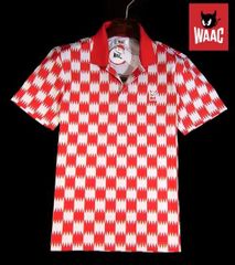 美品】WAACワック 半袖ポロシャツ ゴルフ ギザギザボーダー 黒 サイズ