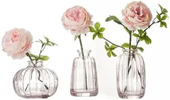 MedianField 花瓶 ガラス 3個 セット おしゃれ 北欧 風 一輪挿し ミニ アンティーク 雑貨 小さい インテリア ガーデニング フラワーベース( ピンク)