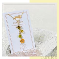 ♢ミツバチとお花ネックレス♢ 天然石 : シトリン ペリドット 匿名配送