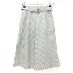 【美品】エドウィン 半端丈パンツ グレー×白 ストライプ ストレッチ ウエストゴム 共布ベルト付 レディース S ゴルフウェア EDWIN GOLF