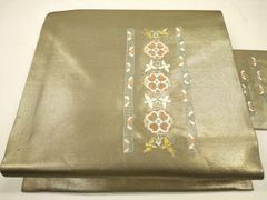 平和屋着物○九寸名古屋帯 作家物 舞花文 金彩 鬼しぼ縮緬 正絹 逸品  