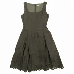 美品 2006年 フォクシー ブティック FOXEY BOUTIQUE リネン カットワークレース ワンピース ノースリーブ フレア 膝丈 ミモレ丈 タック 20132 サイズ40 茶 ブラウン レディース/6