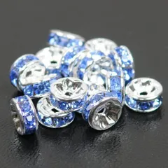 50個　平ロンデル　ライトサファイア　　(サイズ　5mm 6mm 7mm 8mm 、台座カラー　シルバー　ゴールド　選択可能) スペーサー　ブレスレット　アンクル　ネックレス　イヤリング　ピアス　ハンドメイド　アクセサリー　パーツ