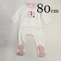 ap9903 OBAiBi オバイビ BABY ベビー ロンパース 80 18M 80cm ホワイト リンゴ柄 襟フリル 靴下一体 暖かい 柔かい ストレッチ 長袖 通気性 吸水性 滑り止め 18ヶ月 OBAÏBI