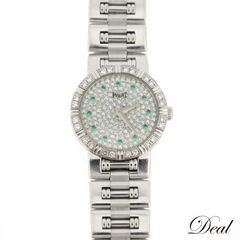 Piaget Dancer 18K White Gold Bezel with Diamonds, 12 Emeralds and Pavé Diamonds, 80564K81, Women's Watch