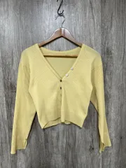 mystic Vリブショートカーディガン サマー ニット セーター sizeF/黄 ■◇ レディース