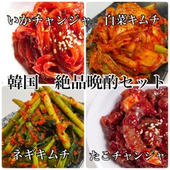 韓国おつまみ　イカチャンジャ　タコチャンジャ　キムチ　ネギキムチ　おつまみ絶品セット！のサムネイル
