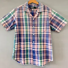 90's POLO by Ralph Lauren RL ポロ バイ ラルフローレン 緑タグ 開襟シャツ オープンカラー チェックシャツ 半袖 S/S ブルー系 キッズ ジュニア 140cm