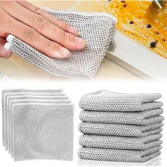 金属ワイヤー ふきん リバーシブル20×20cm竹炭キッチンクロス 竹炭両面金属クリーニングクロス 両面使用 傷を着けずに かきとる 食器洗い メッシュ クロス 乾湿両用 ワイヤーふきん 吸水性・油汚れ対策 鋼食器洗い布 多目的 家庭用 業務用 (銀、5個 0