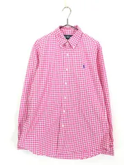 古着 90s Ralph Lauren 「CUSTOM FIT」 白×ピンク ギンガム チェック BD シャツ M 古着 