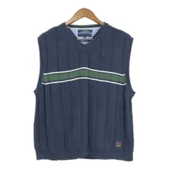 TOMMY HILFIGER トミーヒルフィガー Vネック コットン ベスト ネイビー (メンズ XL) 中古 古着 R2851
