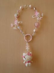 サンリオ ハローキティ　ハンドメイドビーズストラップ　KTピンクウインク