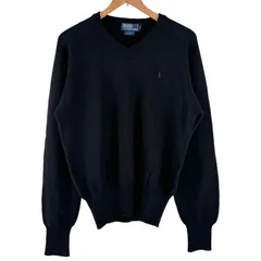 90s~00s オールドタグ POLO by Ralph Lauren Vネック セーター L ブラック ワンポイント刺繍 ヴィンテージ