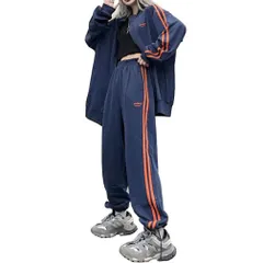 Size:2XL_Color:ブルー [D.IIZOO] 韓国風 ジャージ 上下セット レディース スウェット 2点セットアップ パーカー アクティブウェア カジュアル スポーツ 部屋着 ゆったり 大きいサイズ 春秋 C2231A (2XL, ブルー)