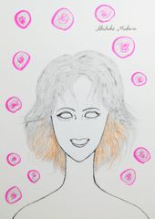 Akihiko Mihara, Salon d'Automne Award-winning artist, original drawing [SMILE], portrait, line drawing, small piece, painting, fine art, interior art, original artwork, miscellaneous goods, contemporary art, pencil drawing, brush pen art, illustration, fashion design drawing, portrait of a beautiful woman