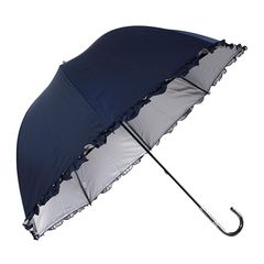 オカモト原宿店 日傘 完全遮光 100 晴雨兼用 フリル付 (遮光率100% / 生地裏シルバーコーティング) ネイビー ドーム型 60cm (UVカット/紫外線遮蔽率99.9%/遮熱) 長傘 手開き傘 軽量 1のサムネイル