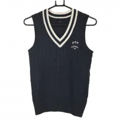 キャロウェイ ニットベスト ネイビー×白 ロゴ刺しゅう Vネック ウール混 レディース M ゴルフウェア Callaway