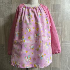 120サイズ ラメ入り ユニコーン ピンク 長袖スモック ポケット付