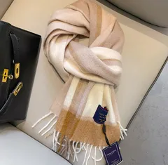 【オフホワイト】マフラー ストール チェック柄 大判 レディース 秋冬 ふわふわ 暖かい 柔らか カラーブロック おしゃれ 通勤 通学 防寒 かわいい ふんわり 軽量 ギフト 韓国 ファッション