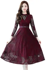 人気商品ベルト付き 裏地あり レースワンピース 着痩せ Aライン ミディアム丈 フォーマル 長袖 総レース お呼ばれ パーティードレス ドレス 二次会 結婚式 レディース きれいめ ワンピース [Ｃｈｕｂｉｋｉｍｅ]