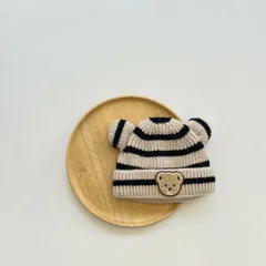 mímir 　ニット帽 　くま　防寒 　ベビー　子供　ボーダー　ワッペン　刺繍