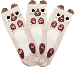 Banane D'or 猫柄 靴下 レディース ソックス アニマルソックス セット( ナチュラル3足,  Free Size)