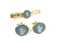 ■美品■ WEDGWOOD ウェッジウッド ストラットン ジャスパー ネクタイピン タイクリップ カフスボタン  2点セット ブルー系 DK6255のサムネイル
