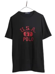 【お得なクーポン配布中!】 ポロ ラルフローレン 3段 プリント 半袖 Tシャツ メンズ L 古着 プリントT ロゴT ヘビーウェイト シングルステッチ USA コットン ブラック