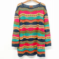 #anc ミッソーニ MISSONI チュニック 長袖 44 ピンク系 緑系 紺 マルチ ニット 総柄 イタリア製 レディース [969504]のサムネイル