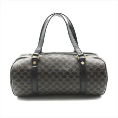 美品 CELINE セリーヌ マカダム トリオンフ ミニ ボストン ハンド バッグ 筒型 ブラック レディース ブランド Bag m14807