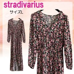 【美品】穴口恵子着用 イベント・ライブ・パーティ等　高波動ロングワンピース　stradivarius　ストラディバリウス　サイズL　花柄ワンピース