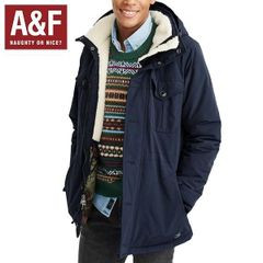 af-0182　アバクロ 正規品　Sサイズのみ　Abercrombie＆Fitch　メンズ　アウタージャケット ナイロン マウンテンパーカー　NAVY　ボア　　新品未使用長期保管品