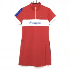 ルコック 半袖ハイネックワンピース レッド×白 ロゴワッペン ハーフジップ  レディース L ゴルフウェア le coq sportif