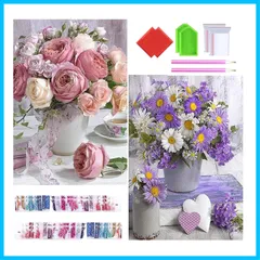 【人気商品】ダイアモンドアート セット 全面貼り付けダイアモンドビーズ絵画キット お花 5D 手作り絵画 手芸キット モザイクアート Wikrtoria ハンドメイド かわいい 芸術品 キット 装飾 ダイヤモンド塗装 立体画面 2枚ダイヤモンドアート 壁掛け