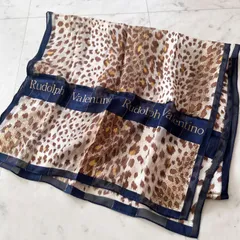 Rudolph Valentino ルドルフヴァレンティノ 長方形 レオパード柄 シアー スカーフ ストール シルク100 金ロゴ