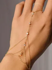 ジュエリー レディース ブレスレット ミトン 1個 ボヘミアン調 クリスタル マルチレイヤー フィンガー ハンドチェーン ブレスレット レディース、夏のビーチハンドチェーン